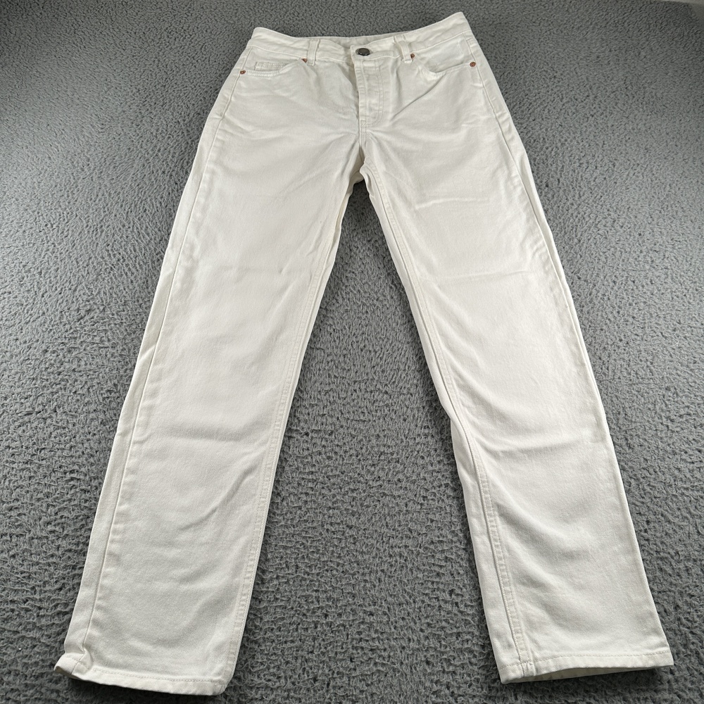Raey Straight Jeans Womens 28 White Light Wash High Rise Button Fly 100% Cotton